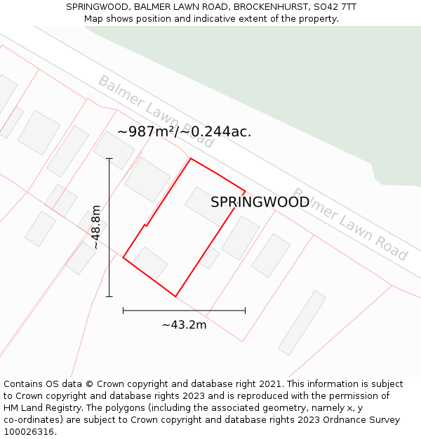 SPRINGWOOD, BALMER LAWN ROAD, BROCKENHURST, SO42 7TT: Plot and title map