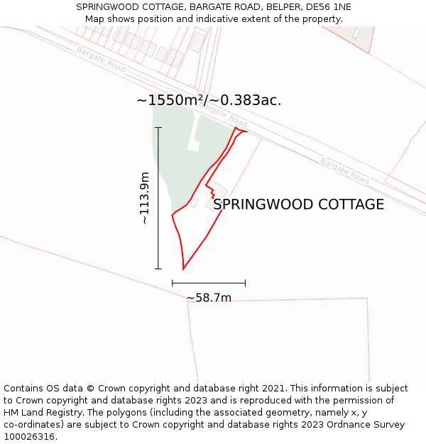 SPRINGWOOD COTTAGE, BARGATE ROAD, BELPER, DE56 1NE: Plot and title map
