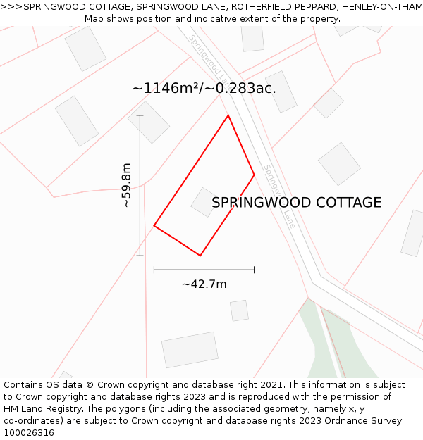 SPRINGWOOD COTTAGE, SPRINGWOOD LANE, ROTHERFIELD PEPPARD, HENLEY-ON-THAMES, RG9 5JJ: Plot and title map