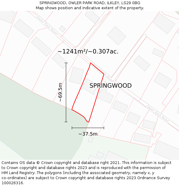 SPRINGWOOD, OWLER PARK ROAD, ILKLEY, LS29 0BG: Plot and title map