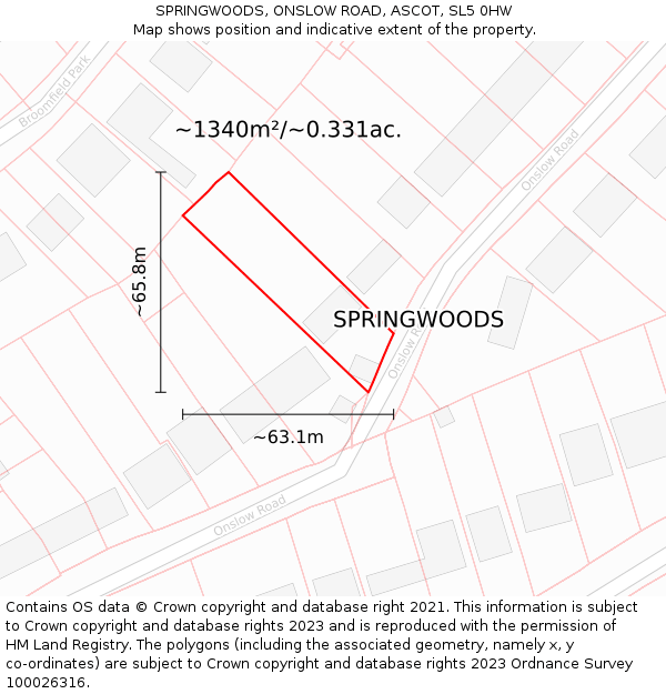 SPRINGWOODS, ONSLOW ROAD, ASCOT, SL5 0HW: Plot and title map