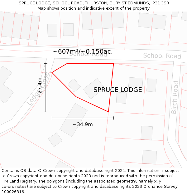 SPRUCE LODGE, SCHOOL ROAD, THURSTON, BURY ST EDMUNDS, IP31 3SR: Plot and title map