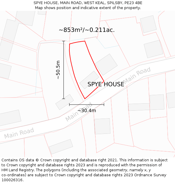 SPYE HOUSE, MAIN ROAD, WEST KEAL, SPILSBY, PE23 4BE: Plot and title map