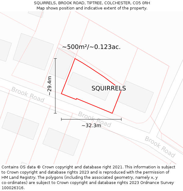 SQUIRRELS, BROOK ROAD, TIPTREE, COLCHESTER, CO5 0RH: Plot and title map