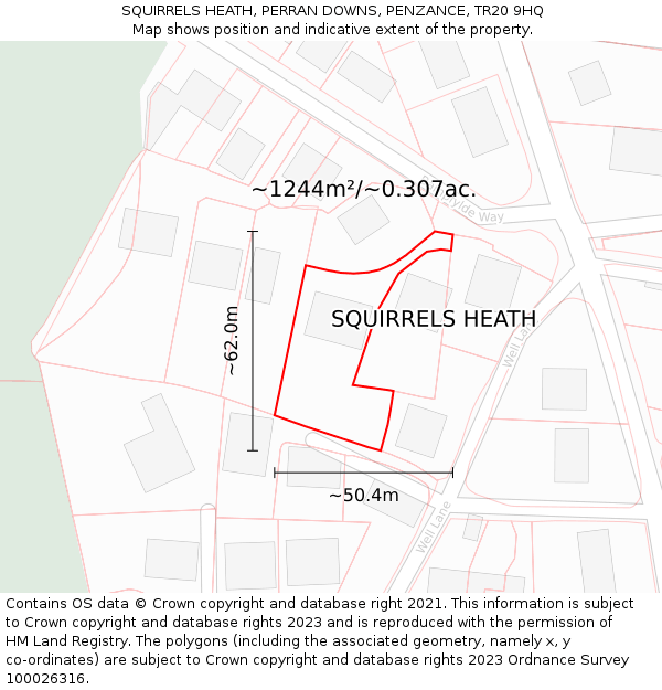 SQUIRRELS HEATH, PERRAN DOWNS, PENZANCE, TR20 9HQ: Plot and title map