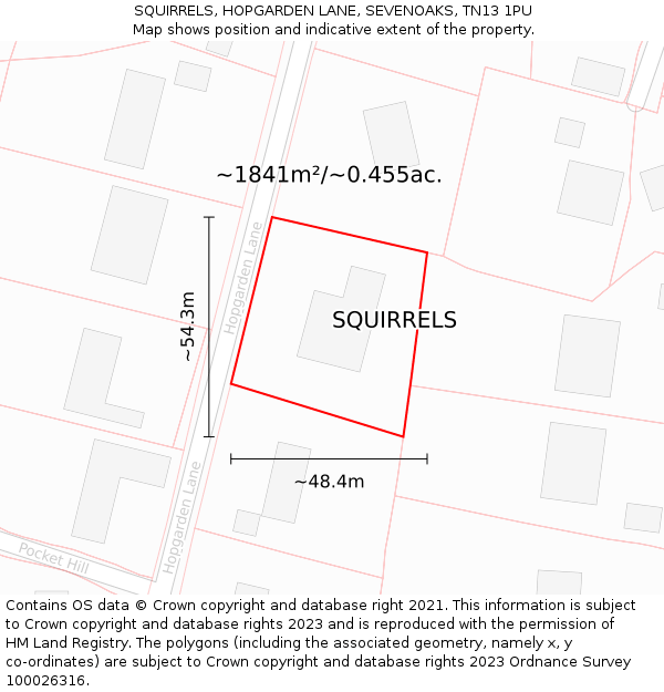 SQUIRRELS, HOPGARDEN LANE, SEVENOAKS, TN13 1PU: Plot and title map