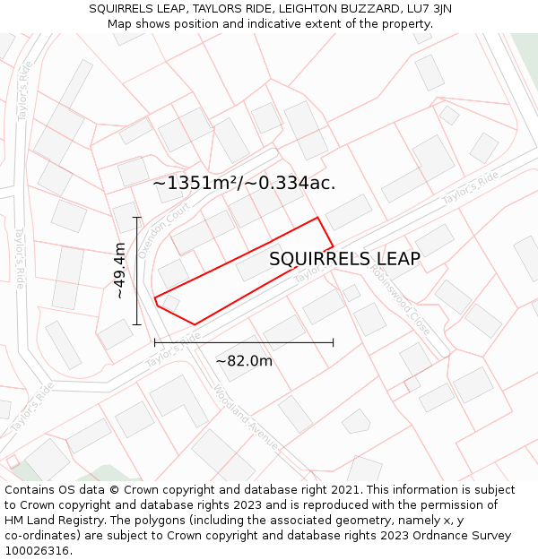 SQUIRRELS LEAP, TAYLORS RIDE, LEIGHTON BUZZARD, LU7 3JN: Plot and title map