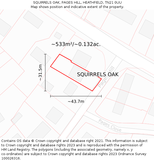 SQUIRRELS OAK, PAGES HILL, HEATHFIELD, TN21 0UU: Plot and title map