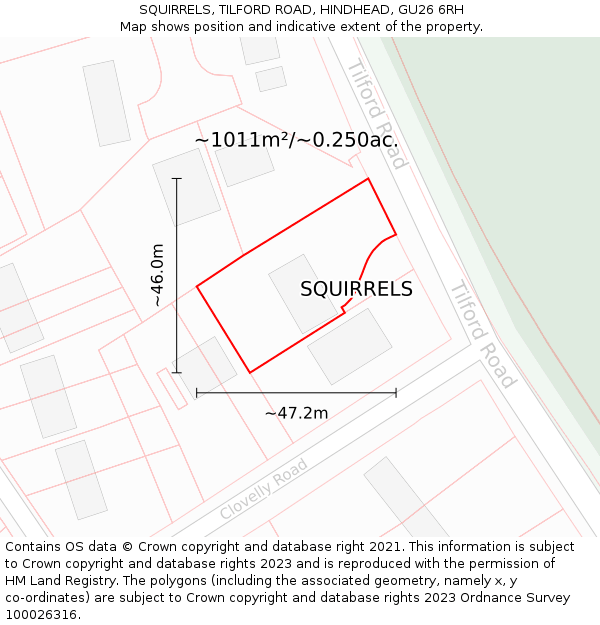 SQUIRRELS, TILFORD ROAD, HINDHEAD, GU26 6RH: Plot and title map