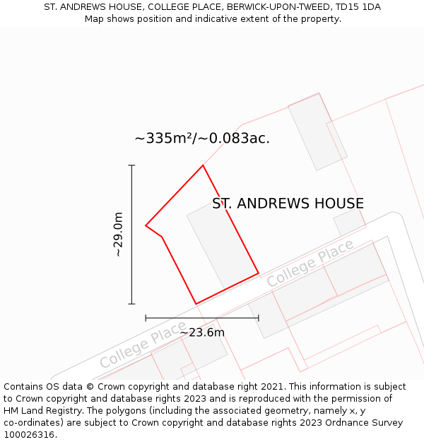 ST. ANDREWS HOUSE, COLLEGE PLACE, BERWICK-UPON-TWEED, TD15 1DA: Plot and title map