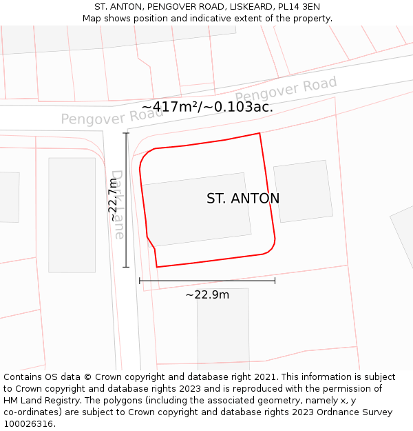 ST. ANTON, PENGOVER ROAD, LISKEARD, PL14 3EN: Plot and title map