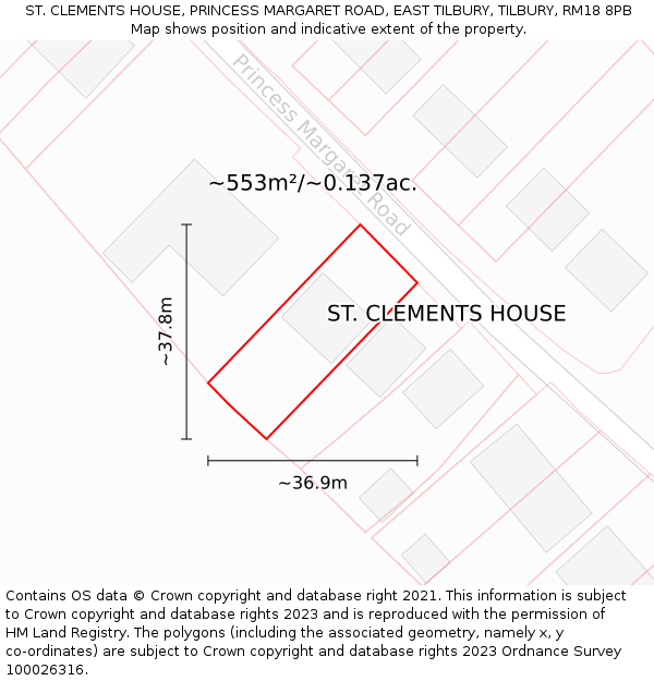 ST. CLEMENTS HOUSE, PRINCESS MARGARET ROAD, EAST TILBURY, TILBURY, RM18 8PB: Plot and title map