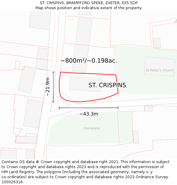 ST. CRISPINS, BRAMPFORD SPEKE, EXETER, EX5 5DP: Plot and title map