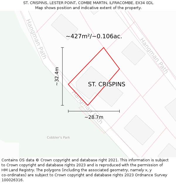 ST. CRISPINS, LESTER POINT, COMBE MARTIN, ILFRACOMBE, EX34 0DL: Plot and title map