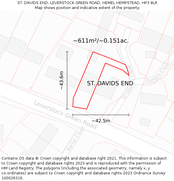ST. DAVIDS END, LEVERSTOCK GREEN ROAD, HEMEL HEMPSTEAD, HP3 8LR: Plot and title map