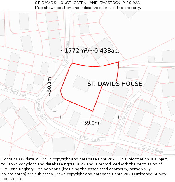 ST. DAVIDS HOUSE, GREEN LANE, TAVISTOCK, PL19 9AN: Plot and title map
