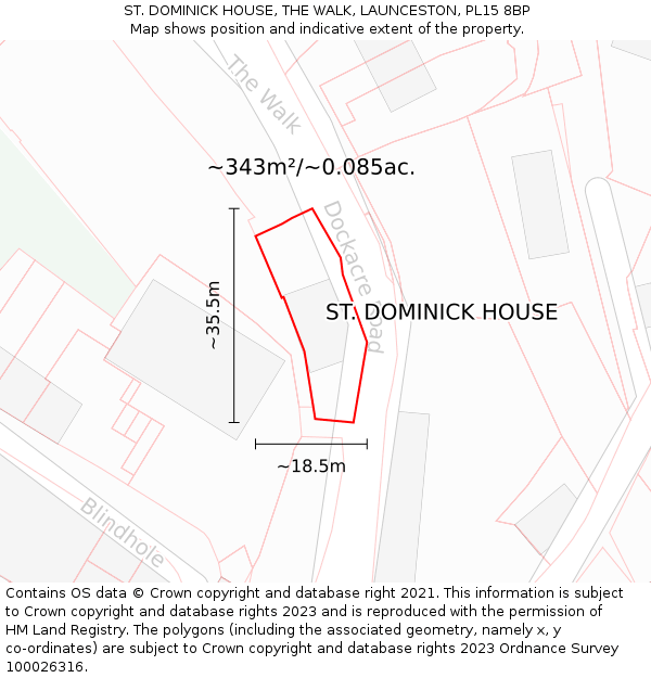ST. DOMINICK HOUSE, THE WALK, LAUNCESTON, PL15 8BP: Plot and title map