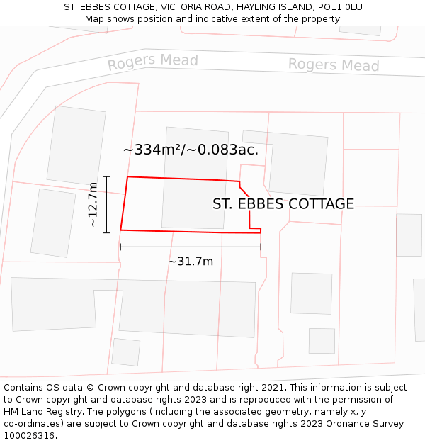 ST. EBBES COTTAGE, VICTORIA ROAD, HAYLING ISLAND, PO11 0LU: Plot and title map