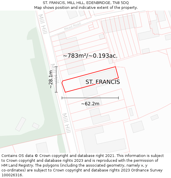 ST. FRANCIS, MILL HILL, EDENBRIDGE, TN8 5DQ: Plot and title map