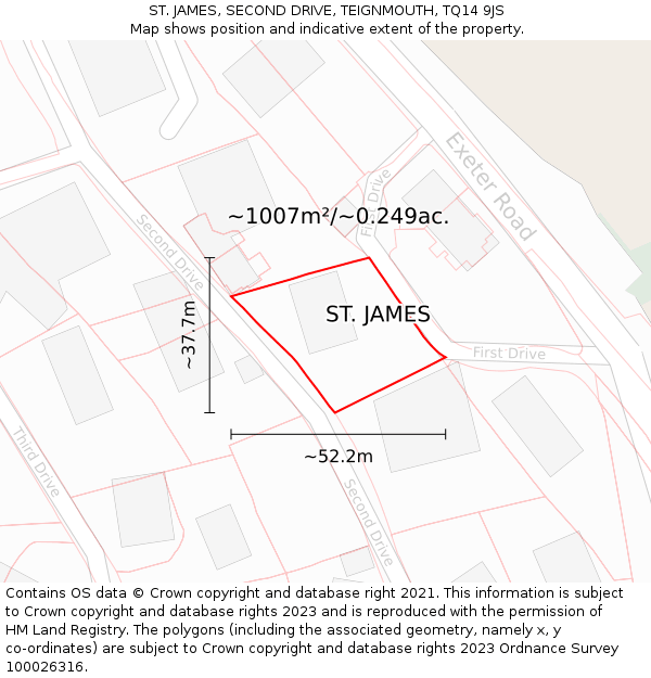 ST. JAMES, SECOND DRIVE, TEIGNMOUTH, TQ14 9JS: Plot and title map