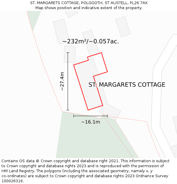 ST. MARGARETS COTTAGE, POLGOOTH, ST AUSTELL, PL26 7AX: Plot and title map