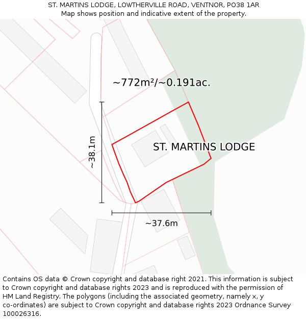 ST. MARTINS LODGE, LOWTHERVILLE ROAD, VENTNOR, PO38 1AR: Plot and title map