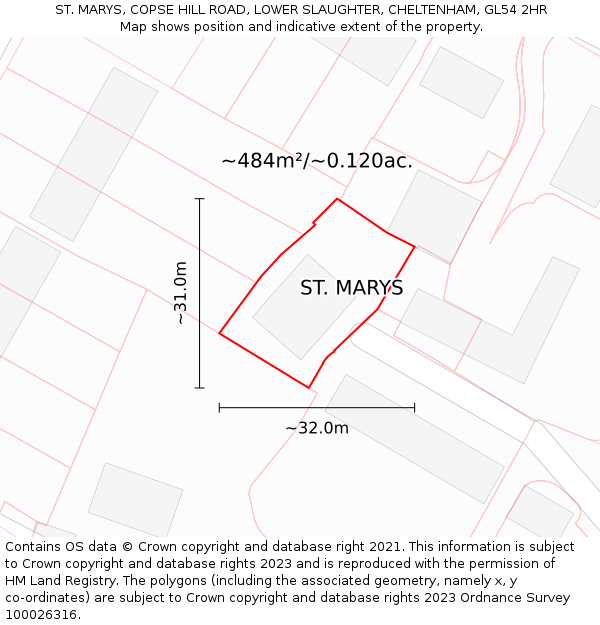 ST. MARYS, COPSE HILL ROAD, LOWER SLAUGHTER, CHELTENHAM, GL54 2HR: Plot and title map