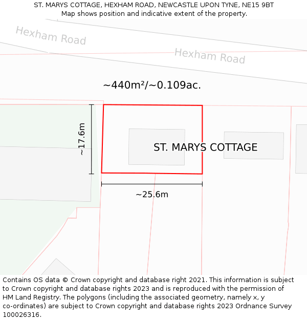 ST. MARYS COTTAGE, HEXHAM ROAD, NEWCASTLE UPON TYNE, NE15 9BT: Plot and title map