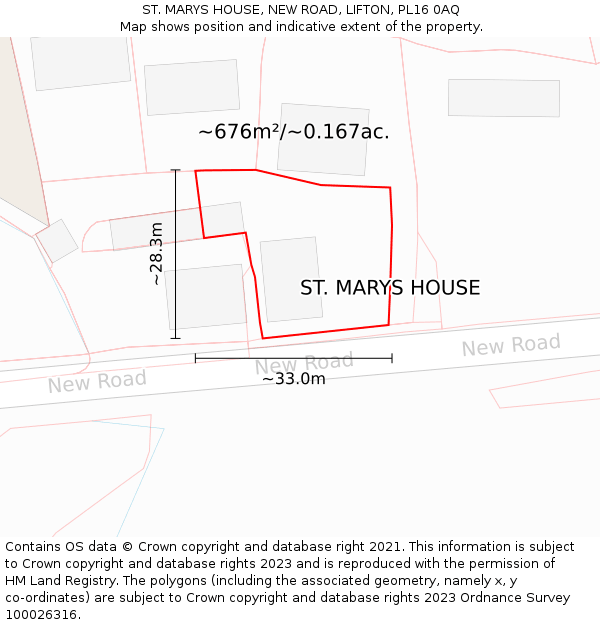 ST. MARYS HOUSE, NEW ROAD, LIFTON, PL16 0AQ: Plot and title map