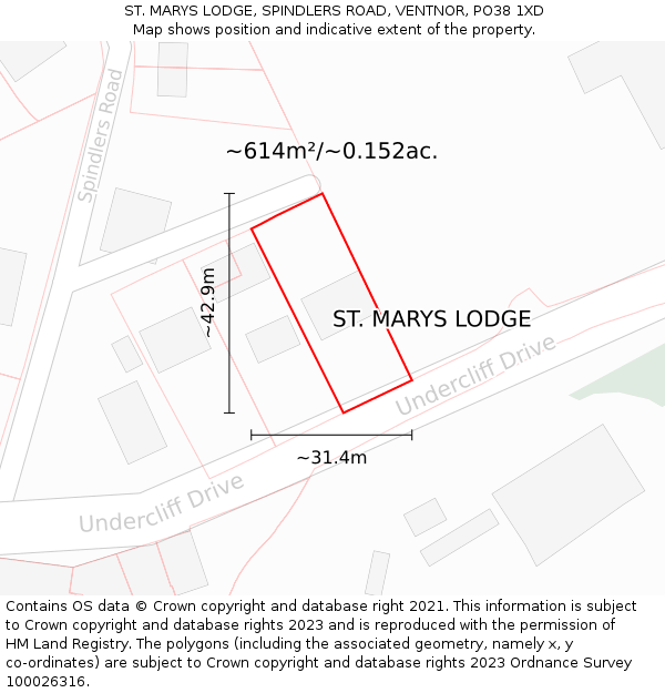 ST. MARYS LODGE, SPINDLERS ROAD, VENTNOR, PO38 1XD: Plot and title map