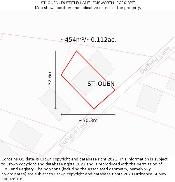 ST. OUEN, DUFFIELD LANE, EMSWORTH, PO10 8PZ: Plot and title map