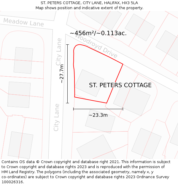 ST. PETERS COTTAGE, CITY LANE, HALIFAX, HX3 5LA: Plot and title map