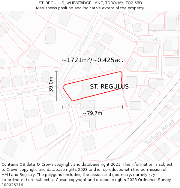 ST. REGULUS, WHEATRIDGE LANE, TORQUAY, TQ2 6RB: Plot and title map