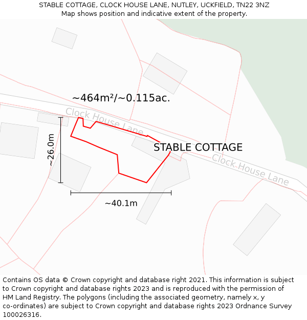 STABLE COTTAGE, CLOCK HOUSE LANE, NUTLEY, UCKFIELD, TN22 3NZ: Plot and title map