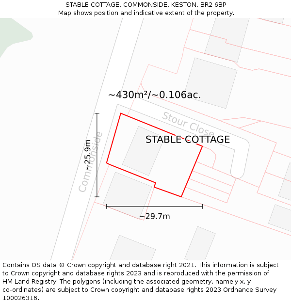 STABLE COTTAGE, COMMONSIDE, KESTON, BR2 6BP: Plot and title map