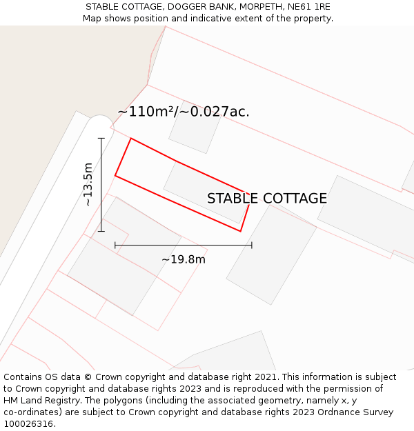 STABLE COTTAGE, DOGGER BANK, MORPETH, NE61 1RE: Plot and title map