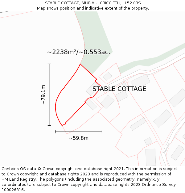 STABLE COTTAGE, MURIAU, CRICCIETH, LL52 0RS: Plot and title map