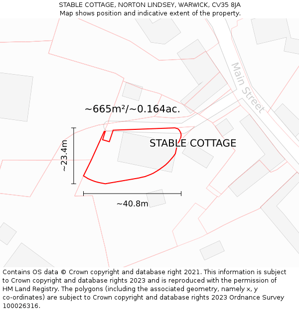 STABLE COTTAGE, NORTON LINDSEY, WARWICK, CV35 8JA: Plot and title map