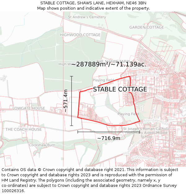 STABLE COTTAGE, SHAWS LANE, HEXHAM, NE46 3BN: Plot and title map