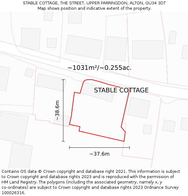 STABLE COTTAGE, THE STREET, UPPER FARRINGDON, ALTON, GU34 3DT: Plot and title map