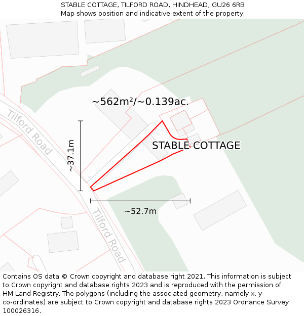 STABLE COTTAGE, TILFORD ROAD, HINDHEAD, GU26 6RB: Plot and title map