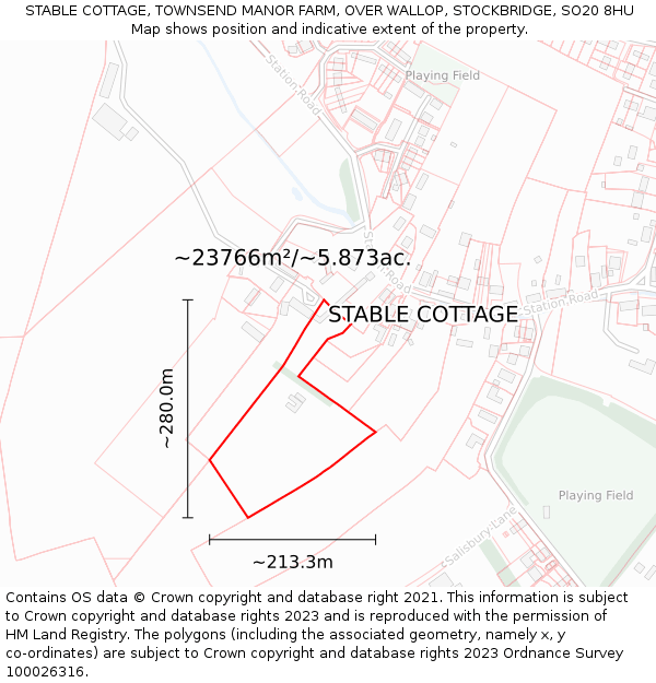 STABLE COTTAGE, TOWNSEND MANOR FARM, OVER WALLOP, STOCKBRIDGE, SO20 8HU: Plot and title map