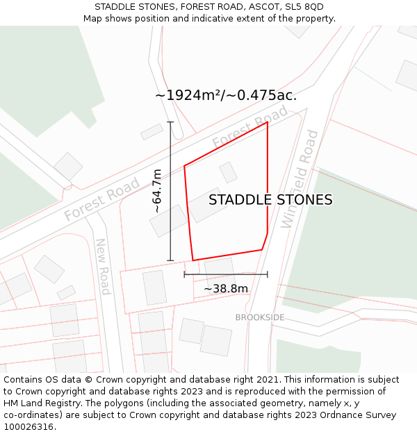 STADDLE STONES, FOREST ROAD, ASCOT, SL5 8QD: Plot and title map