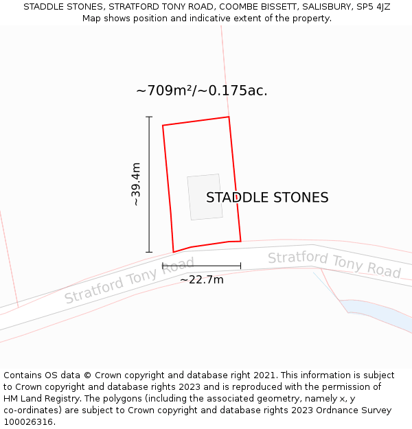 STADDLE STONES, STRATFORD TONY ROAD, COOMBE BISSETT, SALISBURY, SP5 4JZ: Plot and title map