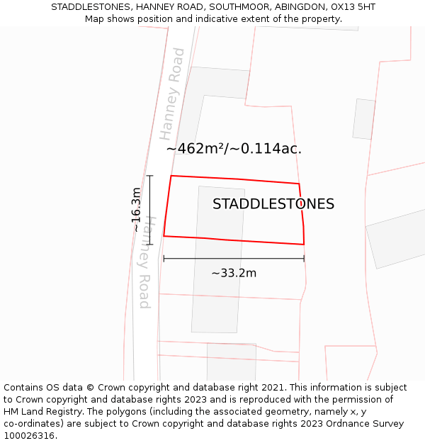 STADDLESTONES, HANNEY ROAD, SOUTHMOOR, ABINGDON, OX13 5HT: Plot and title map