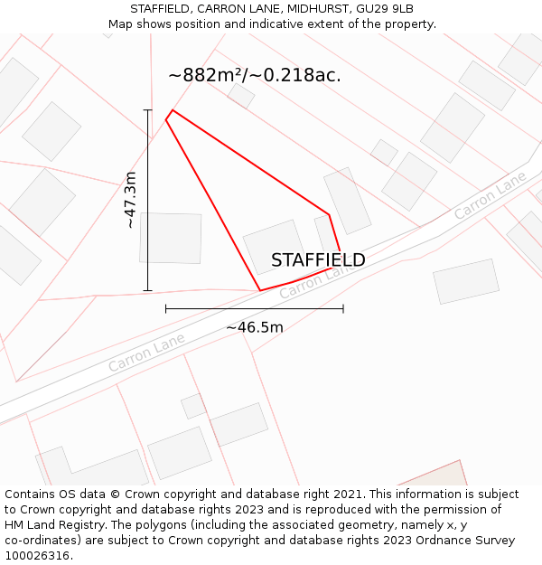 STAFFIELD, CARRON LANE, MIDHURST, GU29 9LB: Plot and title map