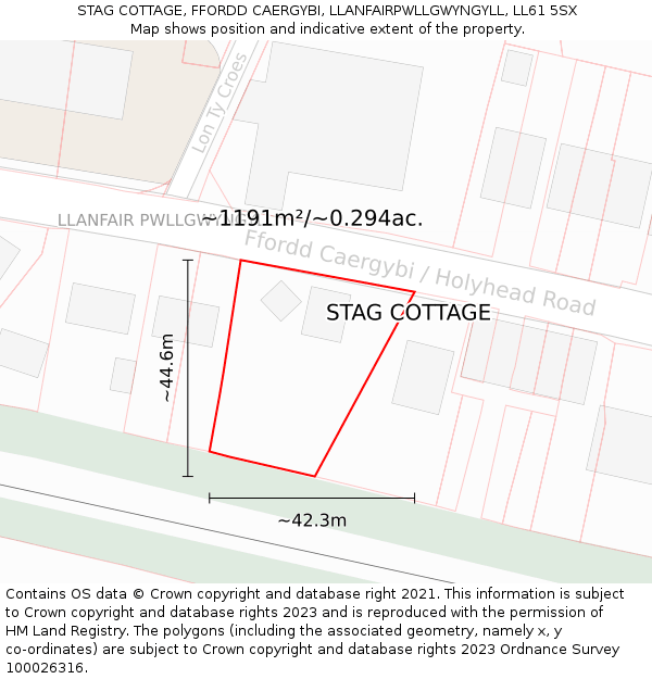 STAG COTTAGE, FFORDD CAERGYBI, LLANFAIRPWLLGWYNGYLL, LL61 5SX: Plot and title map