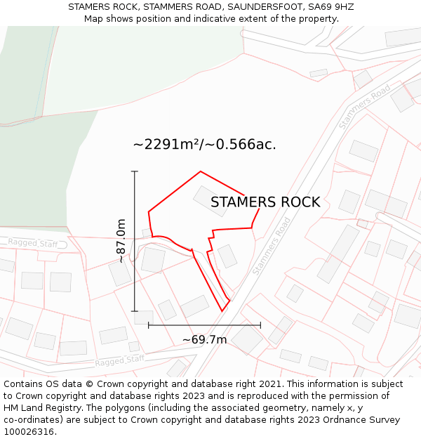 STAMERS ROCK, STAMMERS ROAD, SAUNDERSFOOT, SA69 9HZ: Plot and title map