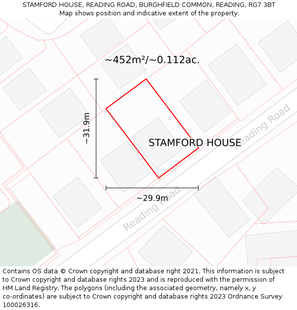 STAMFORD HOUSE, READING ROAD, BURGHFIELD COMMON, READING, RG7 3BT: Plot and title map