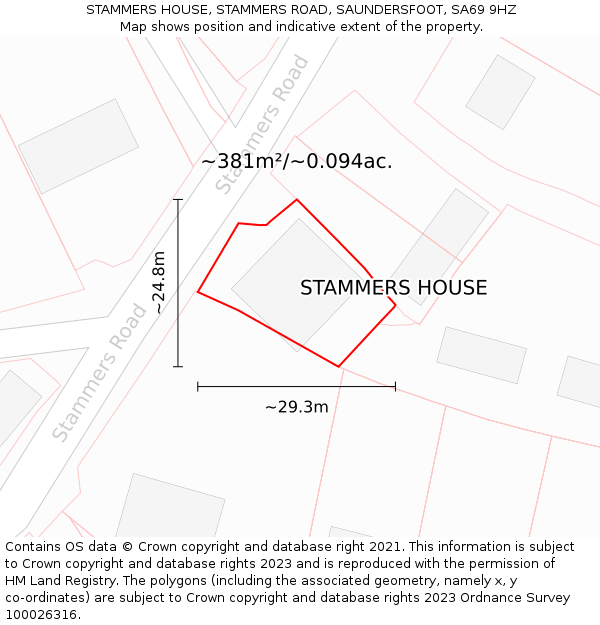 STAMMERS HOUSE, STAMMERS ROAD, SAUNDERSFOOT, SA69 9HZ: Plot and title map